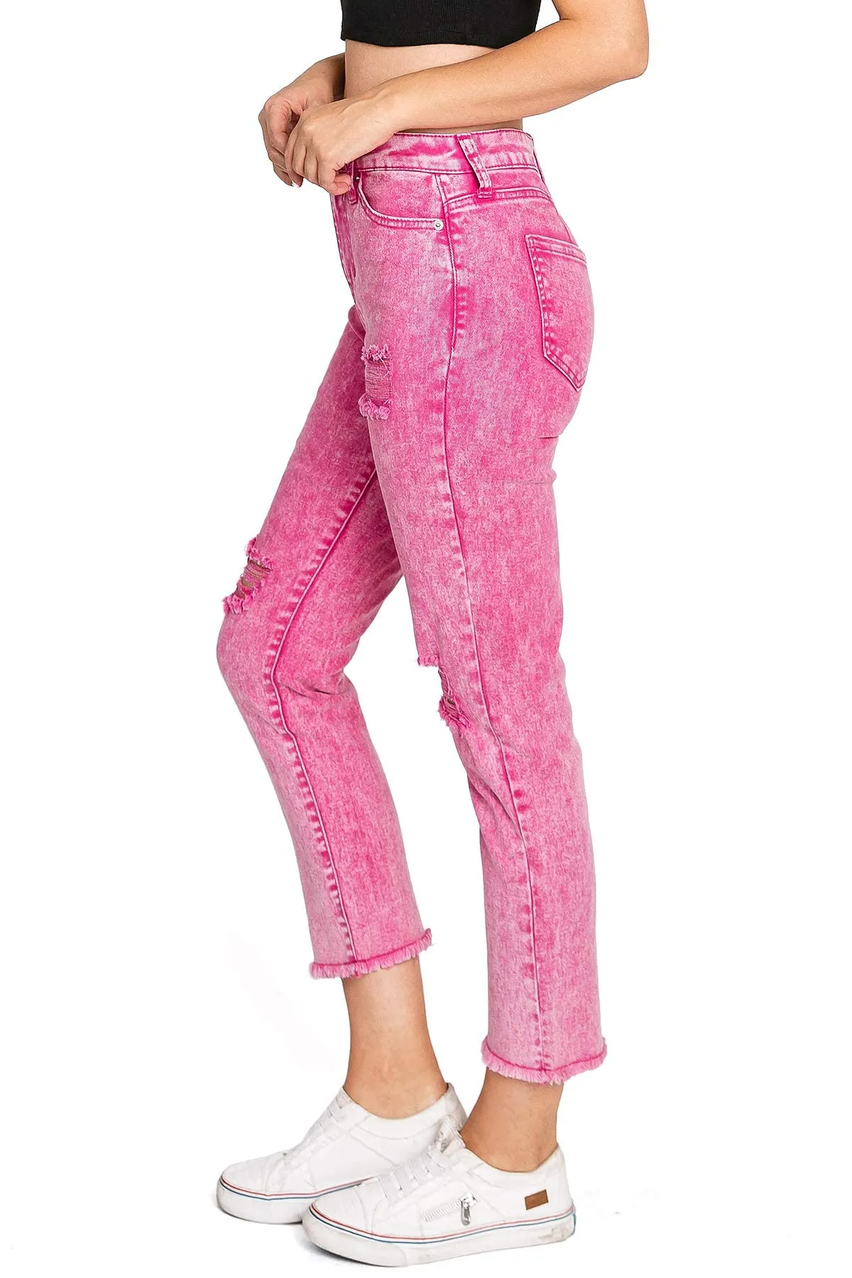 Acid Wash Slim Straight Jeans
