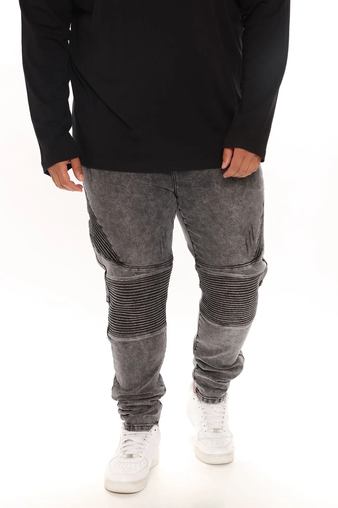 Acid Washed Biker Skinny Jeans - Acid Wash