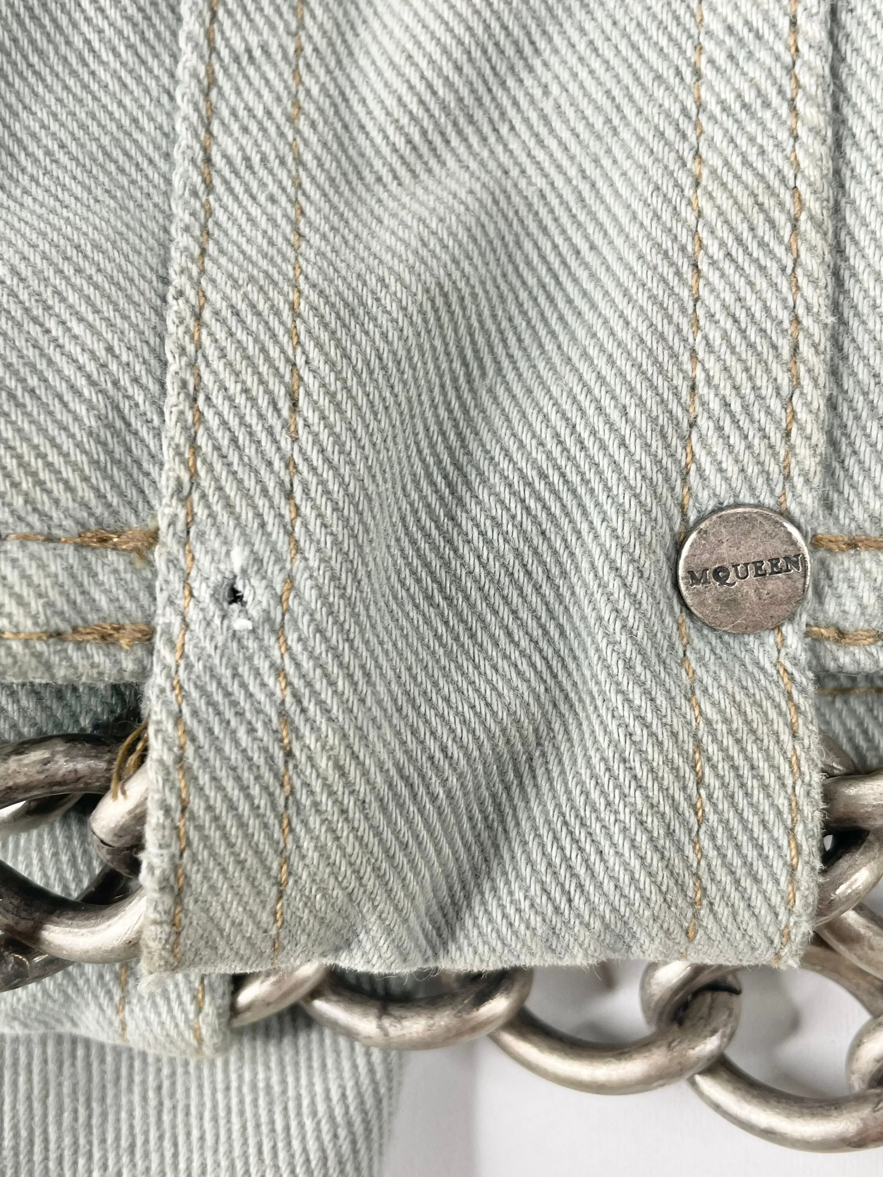 Alexander McQueen Sage Green Chain-Belted Denim Jacket - AU14