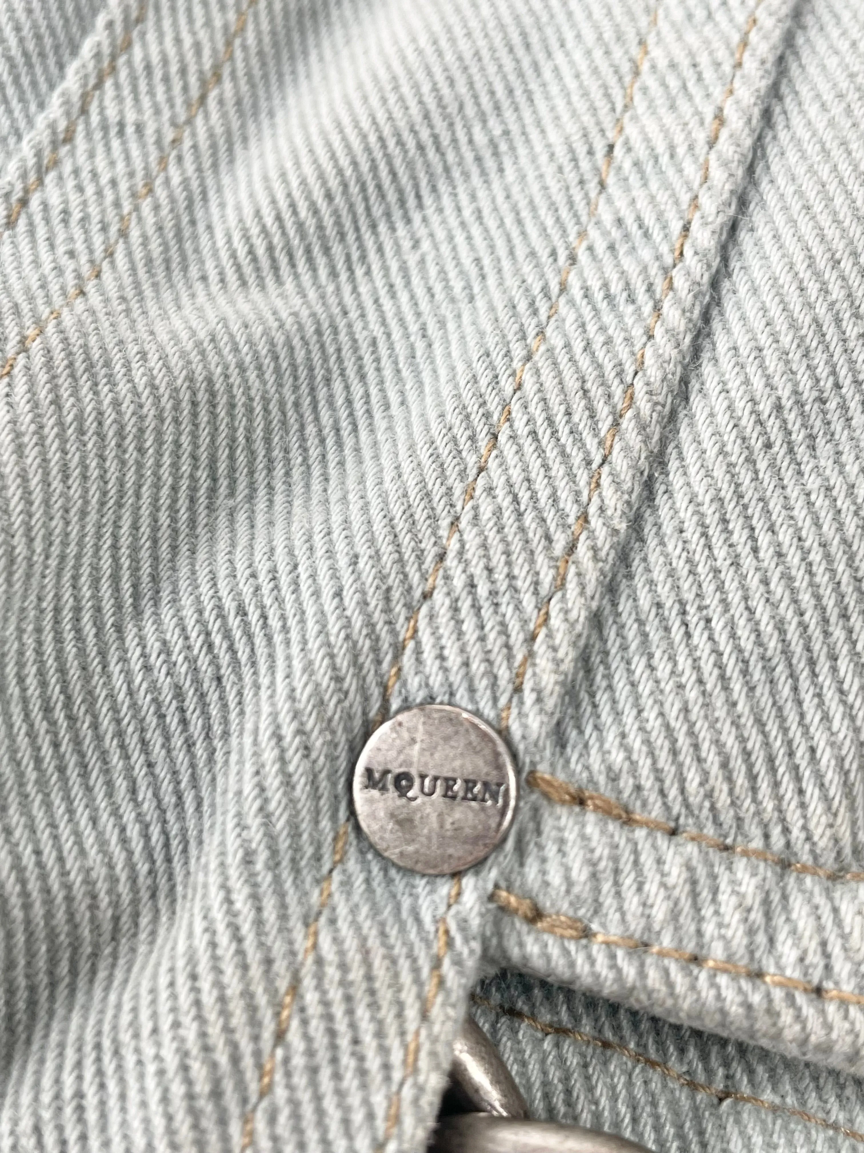 Alexander McQueen Sage Green Chain-Belted Denim Jacket - AU14