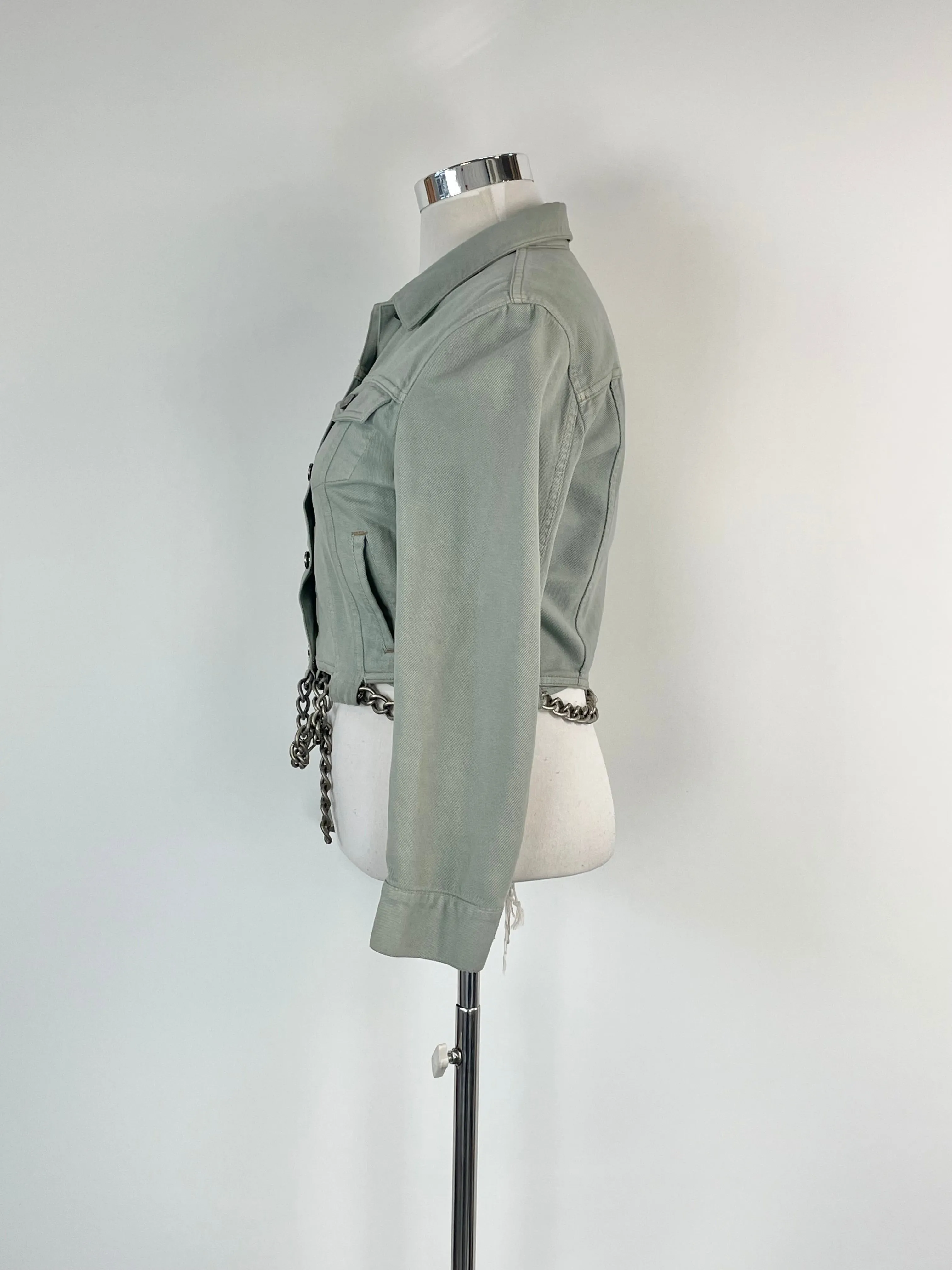 Alexander McQueen Sage Green Chain-Belted Denim Jacket - AU14