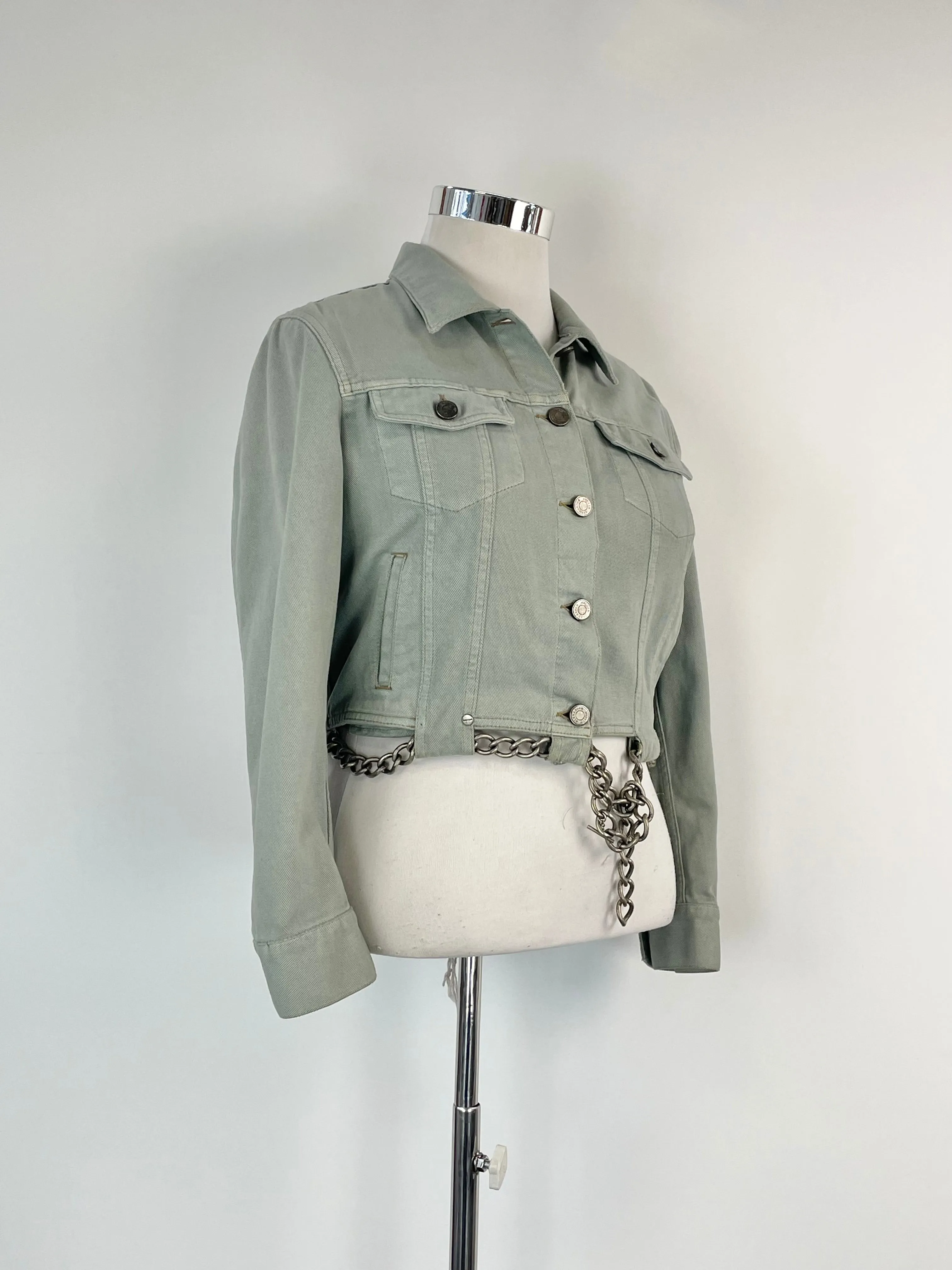 Alexander McQueen Sage Green Chain-Belted Denim Jacket - AU14
