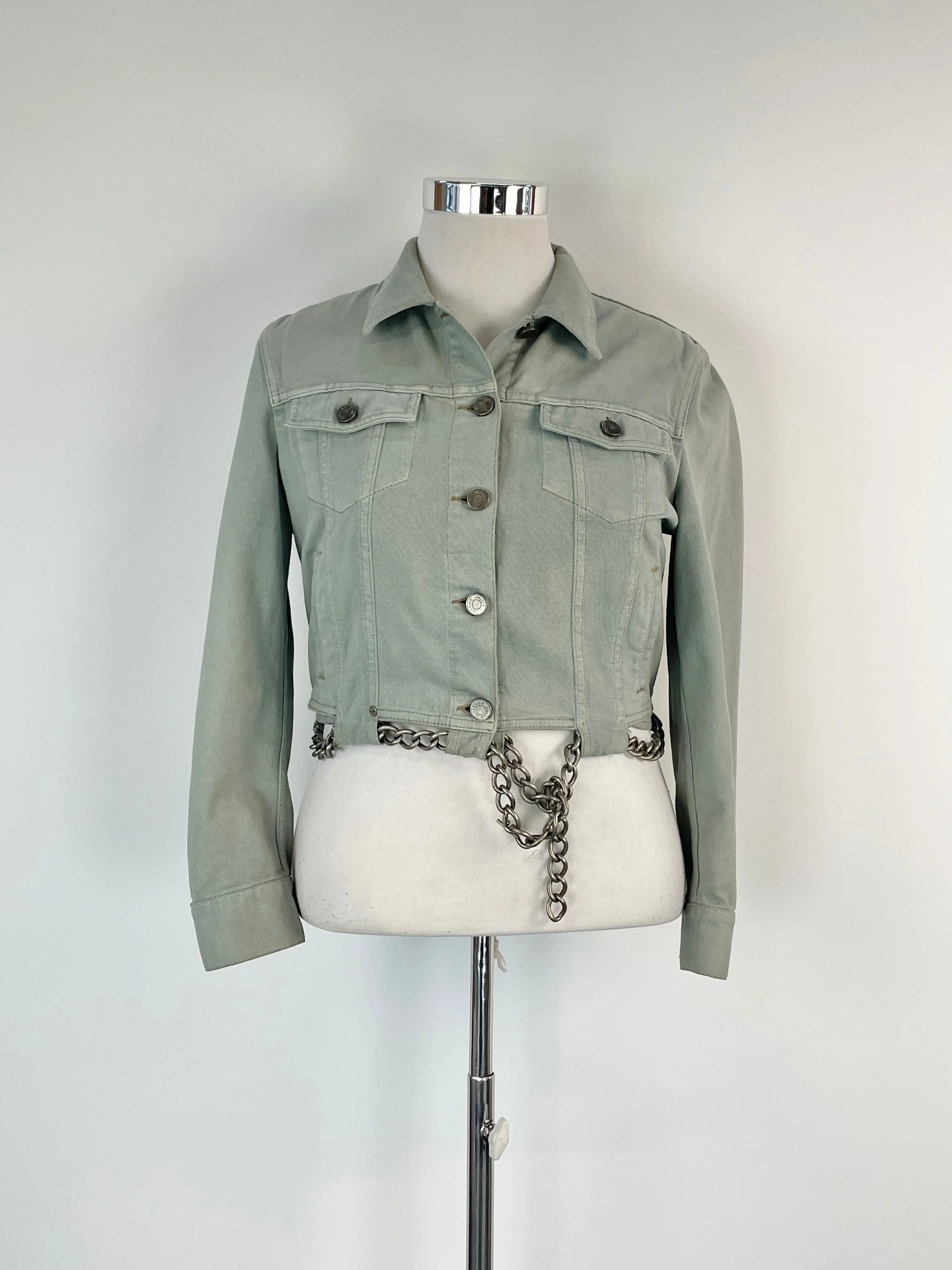 Alexander McQueen Sage Green Chain-Belted Denim Jacket - AU14
