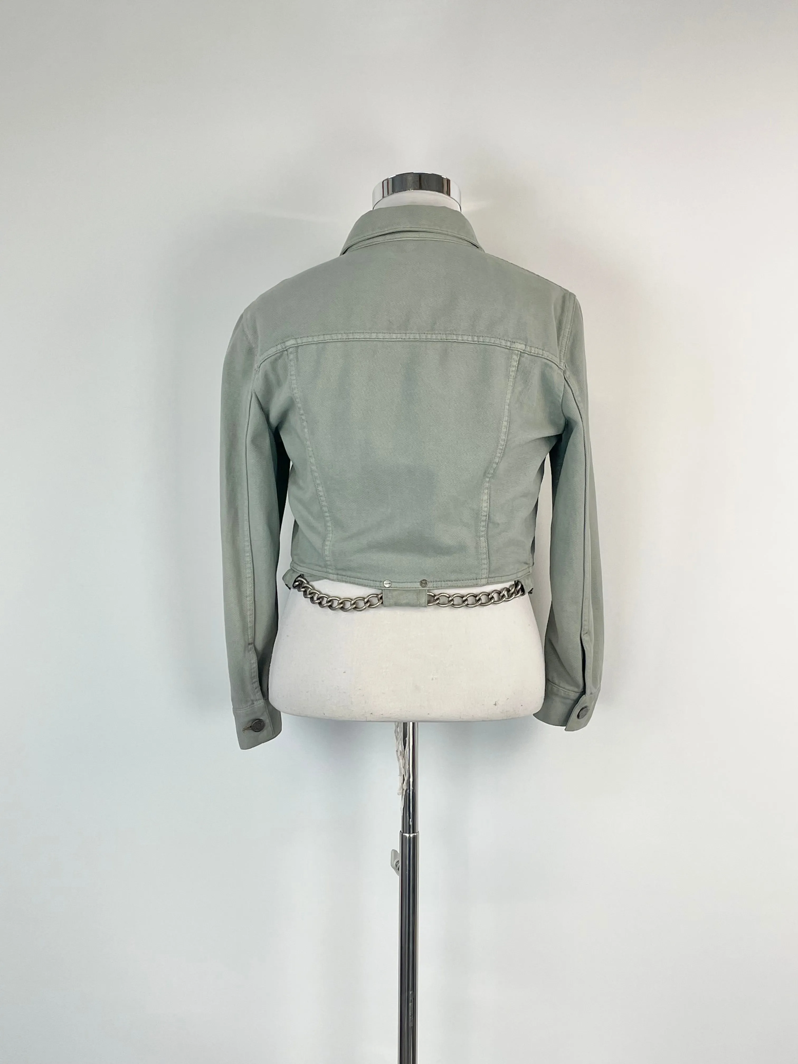 Alexander McQueen Sage Green Chain-Belted Denim Jacket - AU14