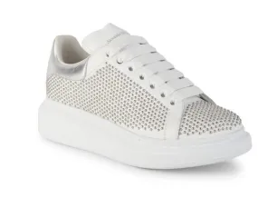 Alexander McQueen White Silver Studded Metallic Leather Platform Sneakers