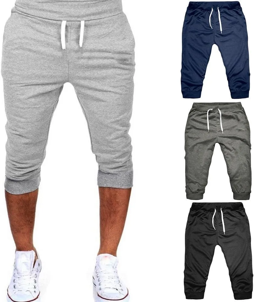 below The Knee Shorts for Men 3/4 Joggers Capri Pants Tapered Fit Workout Gym Training Running Workout Sweatpants