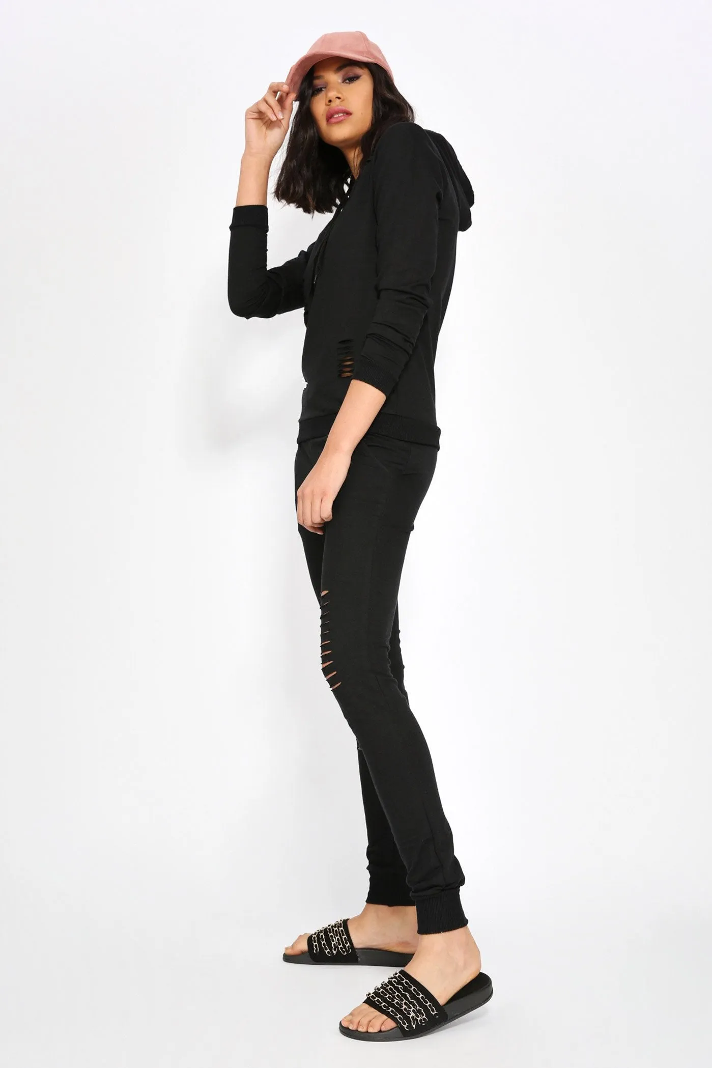 Black Ripped Knee Sweat Joggers