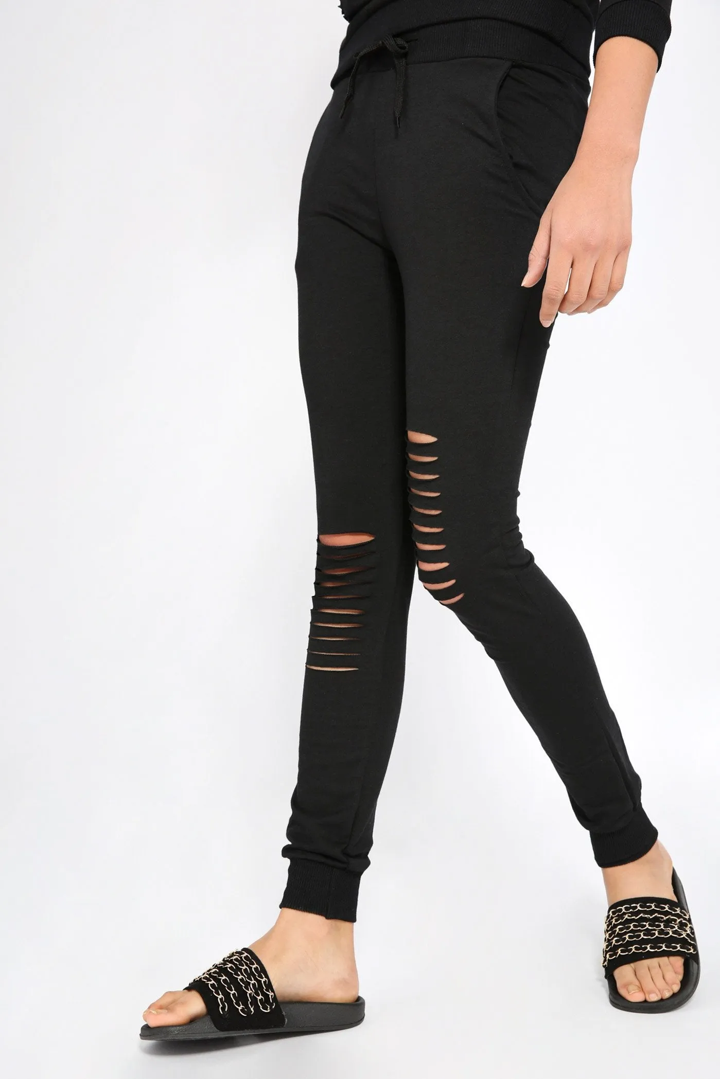 Black Ripped Knee Sweat Joggers