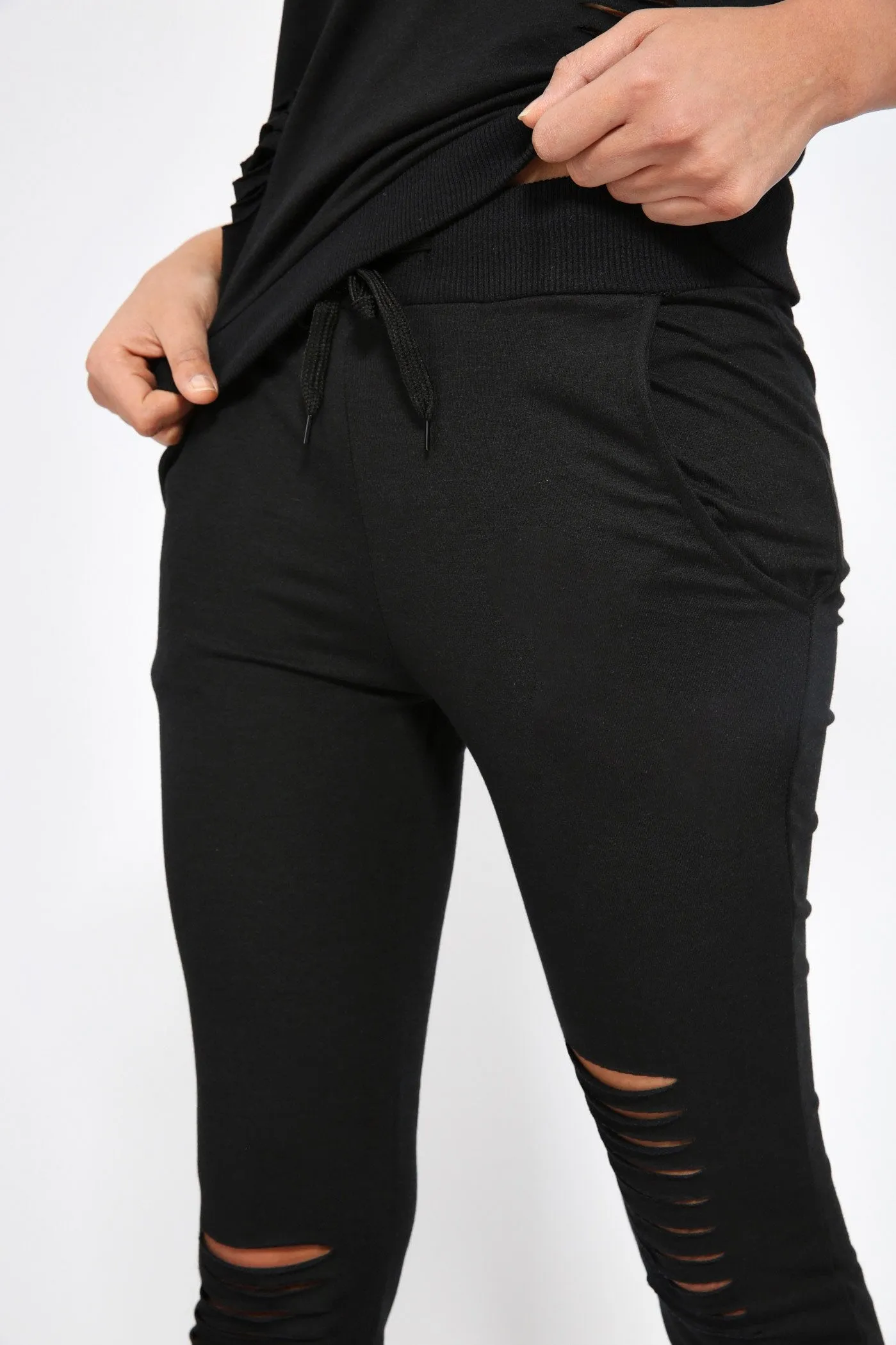 Black Ripped Knee Sweat Joggers