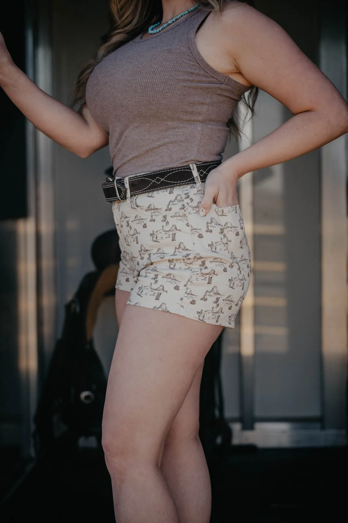 'Blakely' Desert Print Denim Shorts (Sizes 24 - 33)