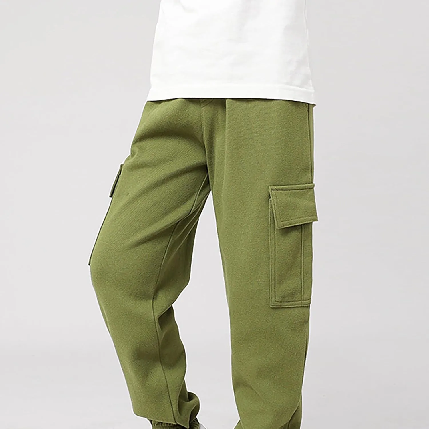 Boys Teens Midweight Sports Pants Athletic Jogger Pants Casual Baggy Pull-On Active Solid Color Cargo Sweatpants