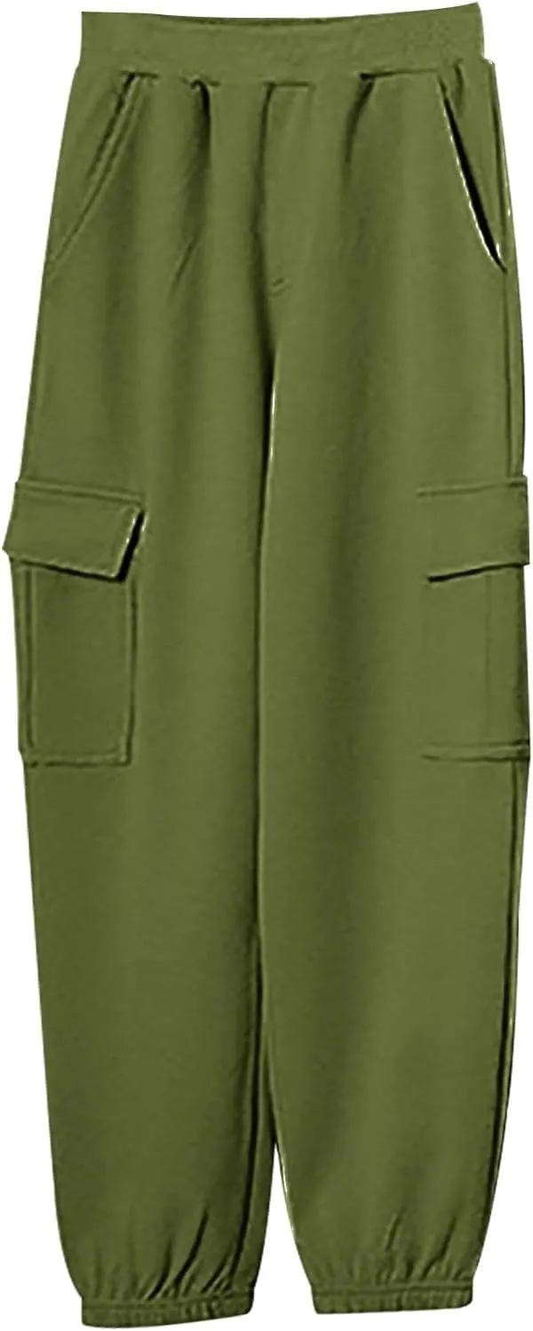 Boys Teens Midweight Sports Pants Athletic Jogger Pants Casual Baggy Pull-On Active Solid Color Cargo Sweatpants