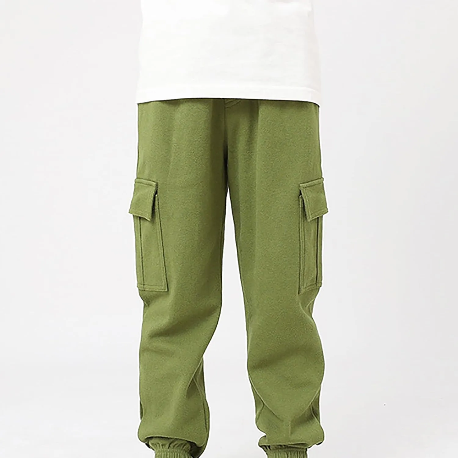 Boys Teens Midweight Sports Pants Athletic Jogger Pants Casual Baggy Pull-On Active Solid Color Cargo Sweatpants