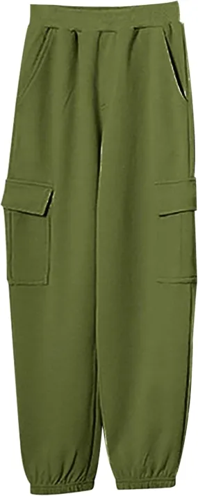Boys Teens Midweight Sports Pants Athletic Jogger Pants Casual Baggy Pull-On Active Solid Color Cargo Sweatpants