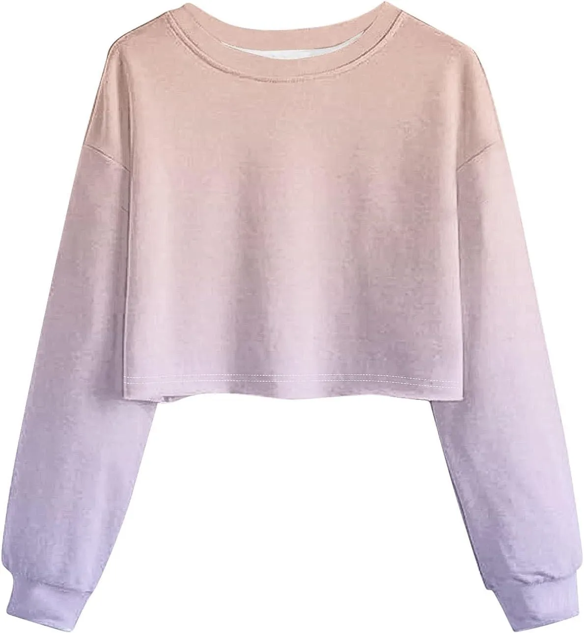 Casual Crop Sweatshirt for Women Crewneck Cropped Fleece Pullover Long Sleeve Ombre Crop Top Gym Yoga Workout Tops