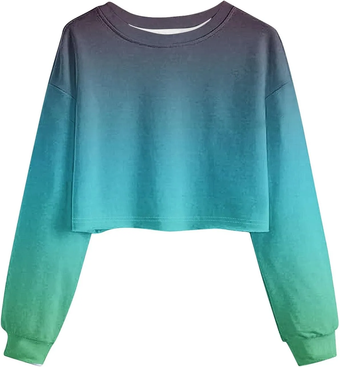 Casual Crop Sweatshirt for Women Crewneck Cropped Fleece Pullover Long Sleeve Ombre Crop Top Gym Yoga Workout Tops