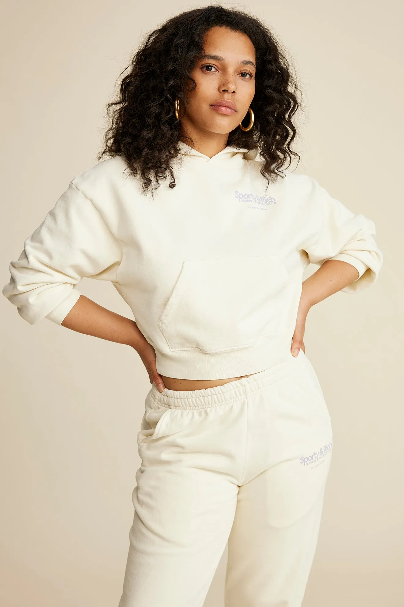 Club Cropped Hoodie - Cream/Faded Lilac