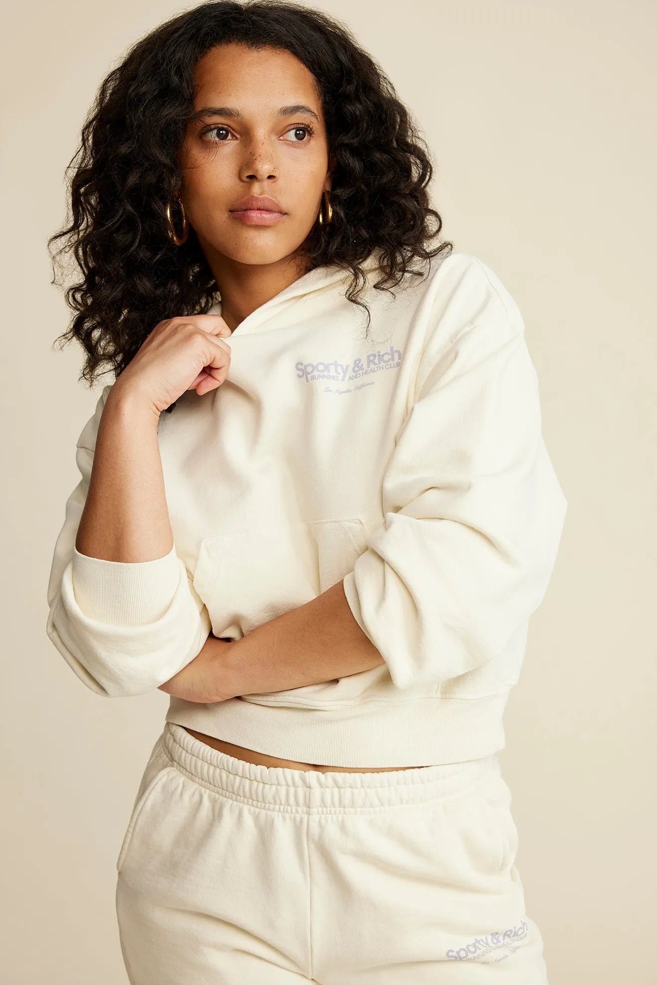 Club Cropped Hoodie - Cream/Faded Lilac