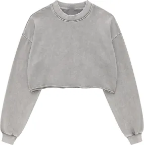 Hixiaohe Womens Cropped Sweatshirts Vintage Long Sleeve Pullover Tops Acid Wash Sweatshirt Hoodies for Women Workout Crop Top