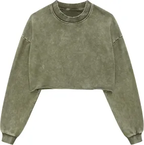 Hixiaohe Womens Cropped Sweatshirts Vintage Long Sleeve Pullover Tops Acid Wash Sweatshirt Hoodies for Women Workout Crop Top