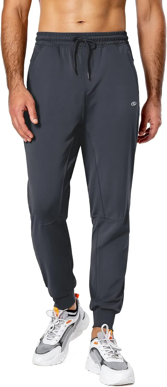 Hugut Men's Sweatpants Lightweight with Zipper Pockets Tapered Joggers Athletic Track Pants for Workout Running Training