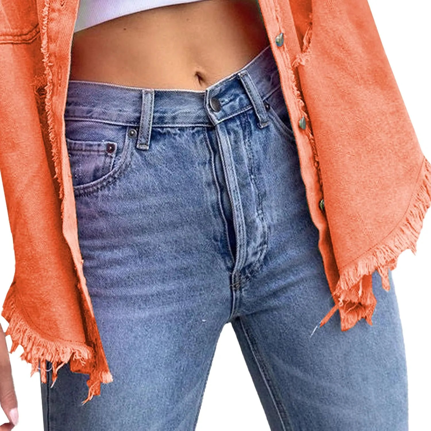 Jean Jacket Women 2025 Trendy Classic Lapel Button Down Up Frayed Hem Shacket Long Sleeve Distresse Trucker Coats