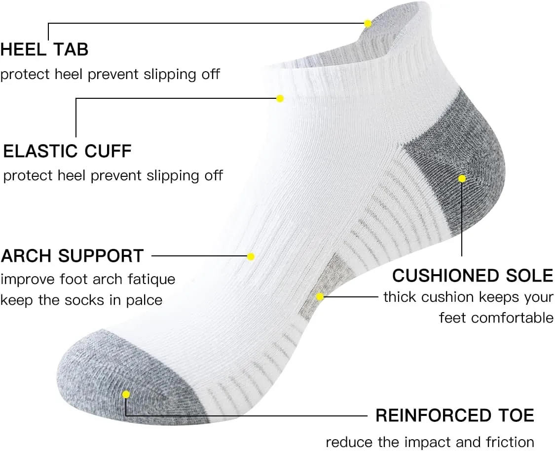 JOYNÉE 10 Pairs Mens Athletic Running Ankle Socks Cushioned Breathable Low Cut Sports Tab Socks for Men,Sock Size 10-13