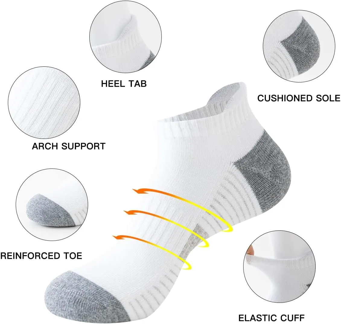 JOYNÉE 10 Pairs Mens Athletic Running Ankle Socks Cushioned Breathable Low Cut Sports Tab Socks for Men,Sock Size 10-13