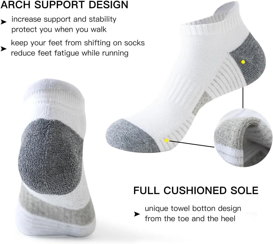 JOYNÉE 10 Pairs Mens Athletic Running Ankle Socks Cushioned Breathable Low Cut Sports Tab Socks for Men,Sock Size 10-13