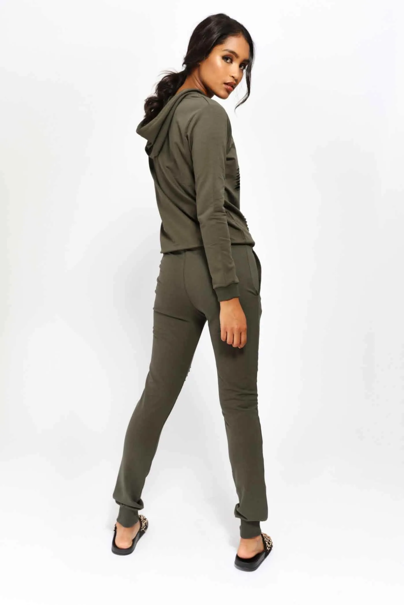 Khaki Ripped Knee Sweat Joggers