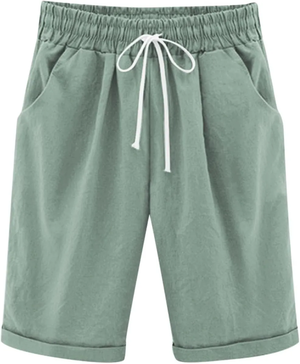 Kids Teens Girls Elastic Waist Knee Length Casual Cotton Shorts with 𝐃rawstring Leisure Joggers Trousers