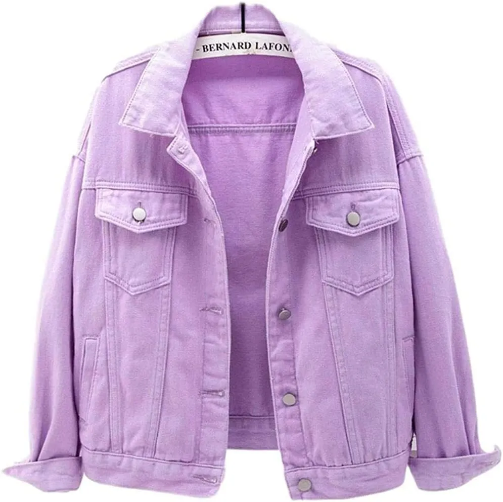 Lazutom Women's Classic Denim Jacket Loost Fit Long Sleeve Button Down Jean Trucker Jacket