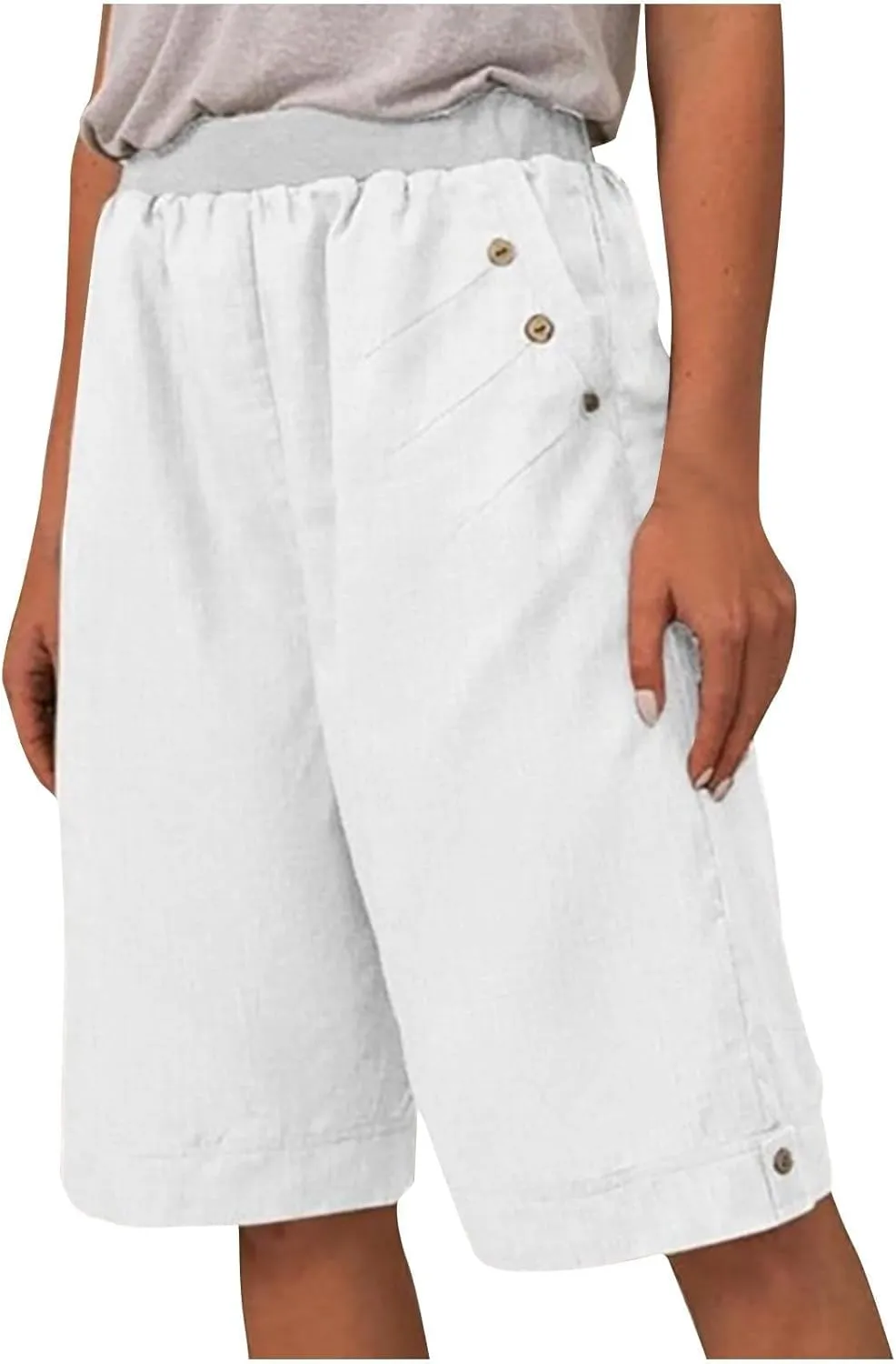 Linen Shorts for Women Summer High Waisted Bermuda Shorts Casual Loose Comfy Lounge Shorts with Pockets