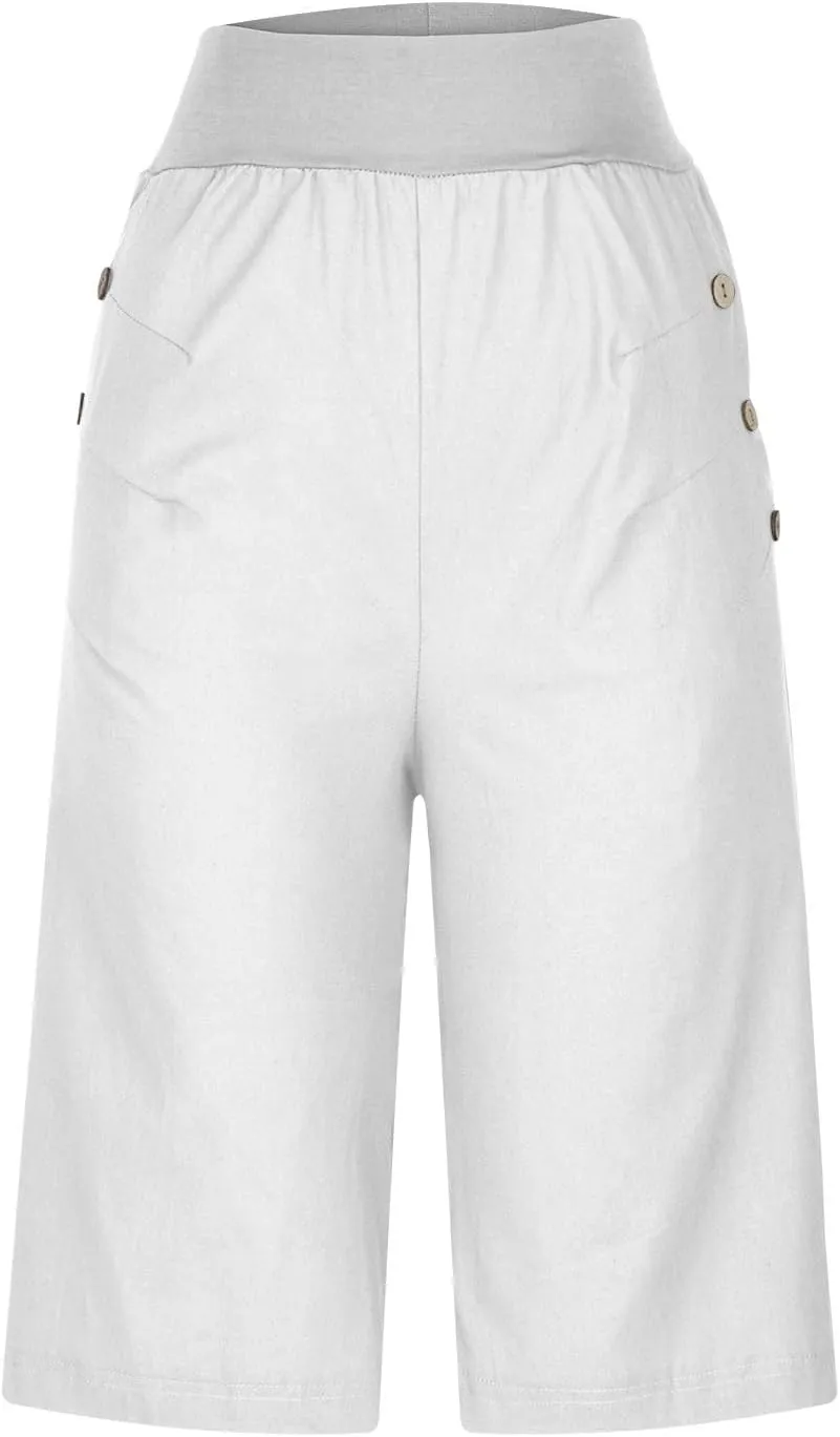 Linen Shorts for Women Summer High Waisted Bermuda Shorts Casual Loose Comfy Lounge Shorts with Pockets
