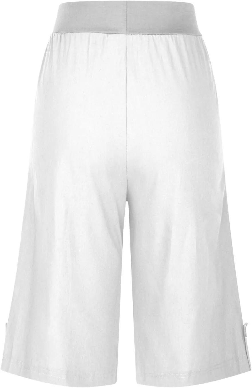 Linen Shorts for Women Summer High Waisted Bermuda Shorts Casual Loose Comfy Lounge Shorts with Pockets