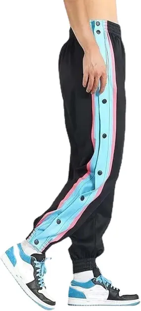 Mens Jogger Pants Tear-Away Athletic Pants Side High Split Snap Button Striped Sweatpants Casual Workout Trousers