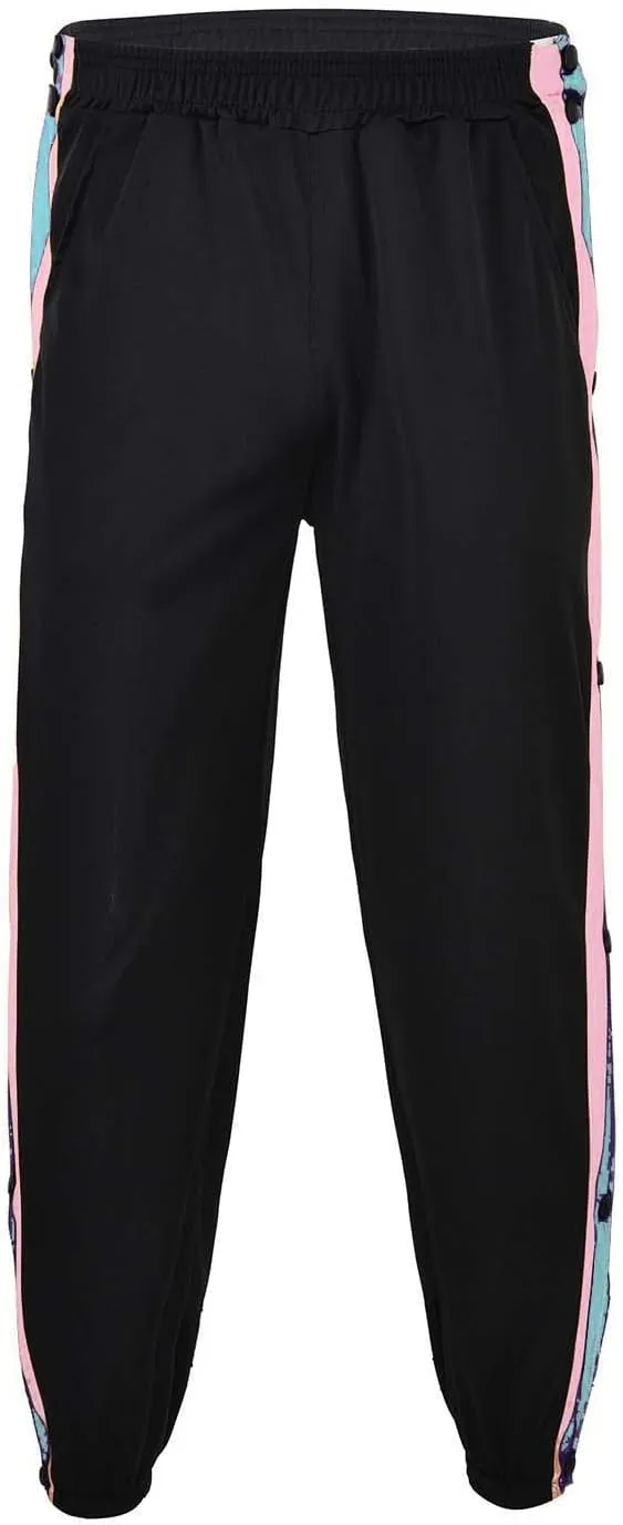 Mens Jogger Pants Tear-Away Athletic Pants Side High Split Snap Button Striped Sweatpants Casual Workout Trousers