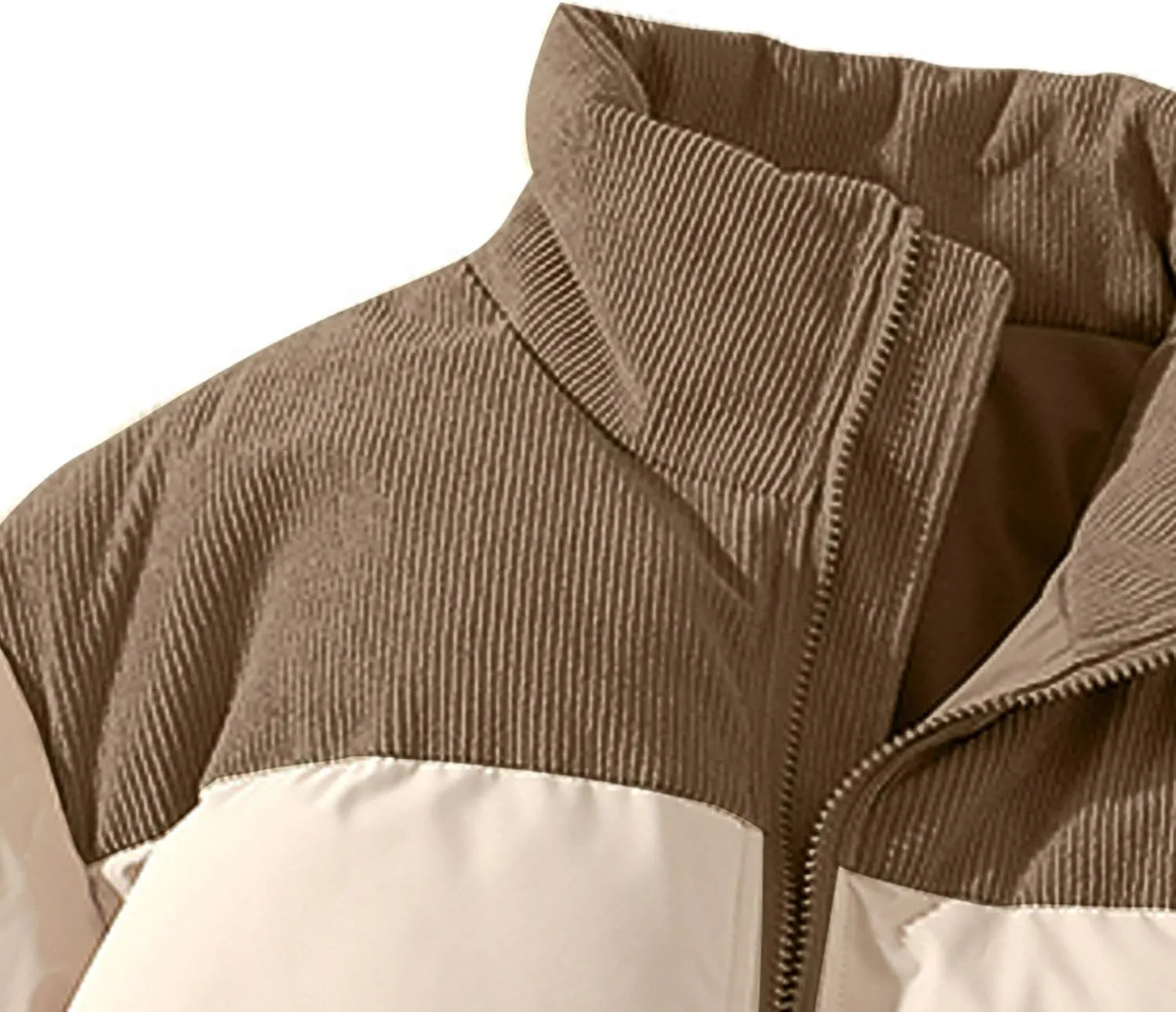 Mens Winter Bomber Jacket Warm Plus Size Puffer Jacket Corduroy Patchwork Coat Windproof Zipper Outwear Down Jacket