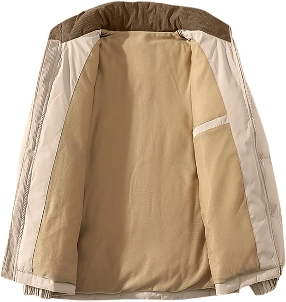 Mens Winter Bomber Jacket Warm Plus Size Puffer Jacket Corduroy Patchwork Coat Windproof Zipper Outwear Down Jacket