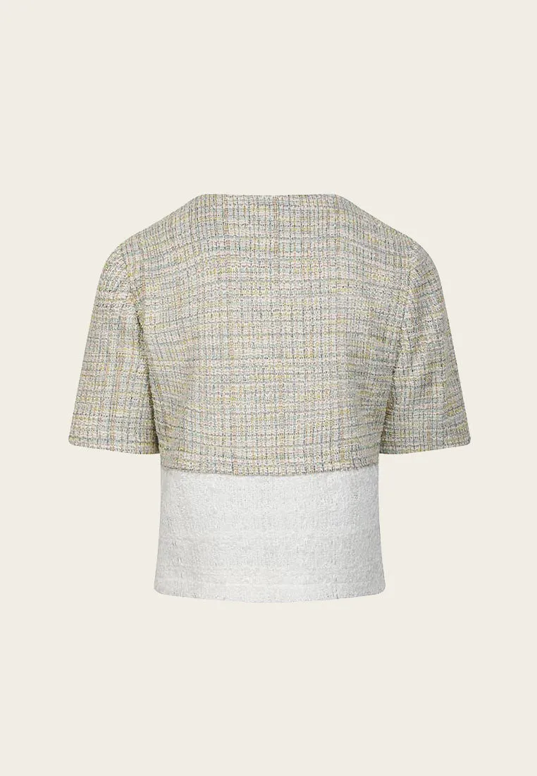 Mix Green White Patchwork Tweed Jacket