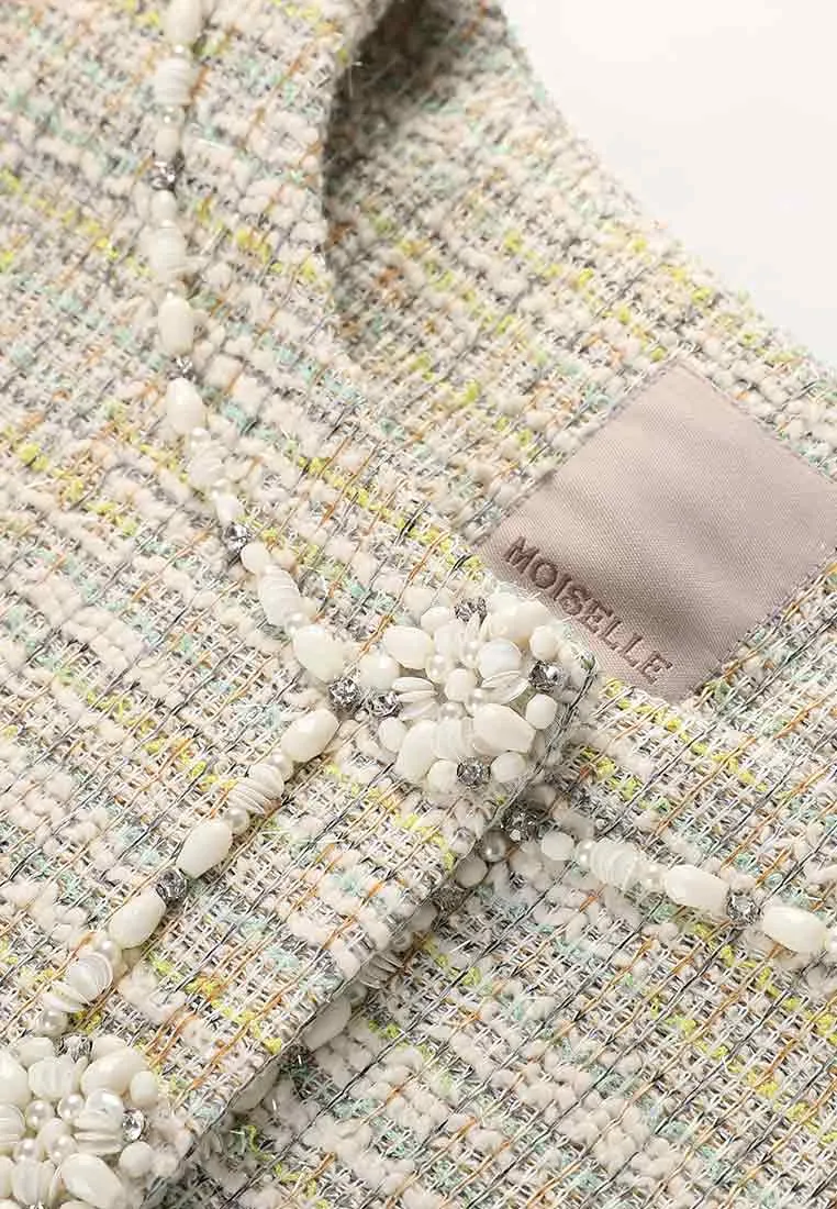 Mix Green White Patchwork Tweed Jacket