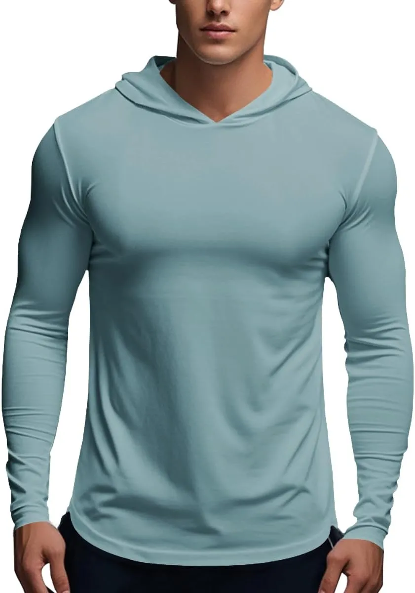 Muscle Killer Men's Workout Long Sleeve Hooded Fishing Shirts Dry Fit Hoodie Active Running
