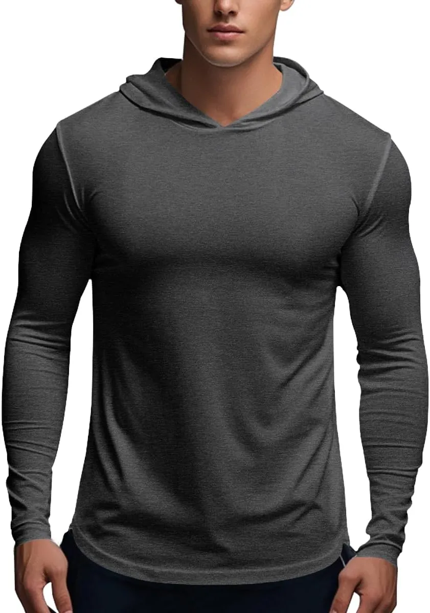 Muscle Killer Men's Workout Long Sleeve Hooded Fishing Shirts Dry Fit Hoodie Active Running