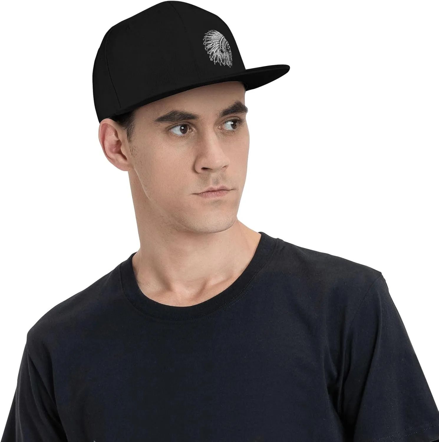 Native American Skull Flat Bill Visor Classic Snapback Hat Adjustable Brim High Top Baseball Cap