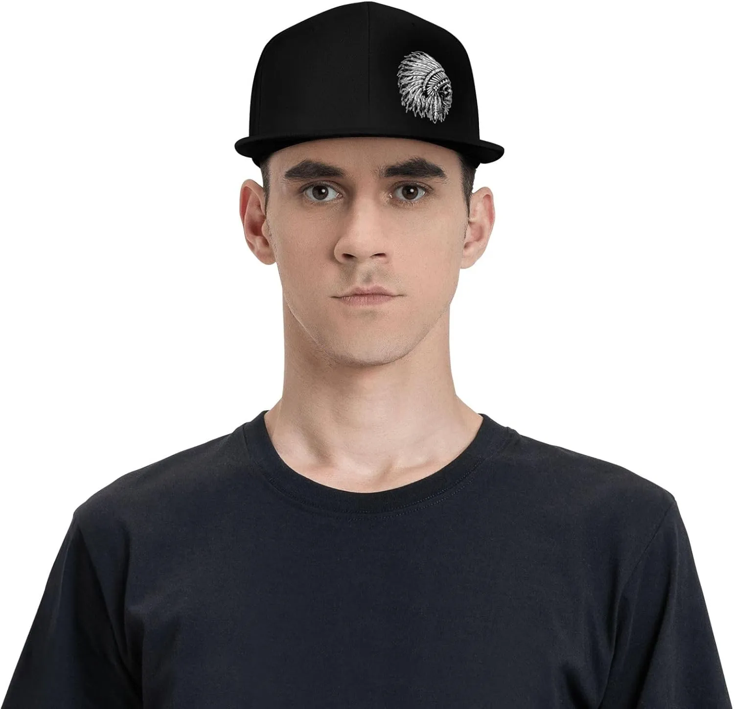 Native American Skull Flat Bill Visor Classic Snapback Hat Adjustable Brim High Top Baseball Cap