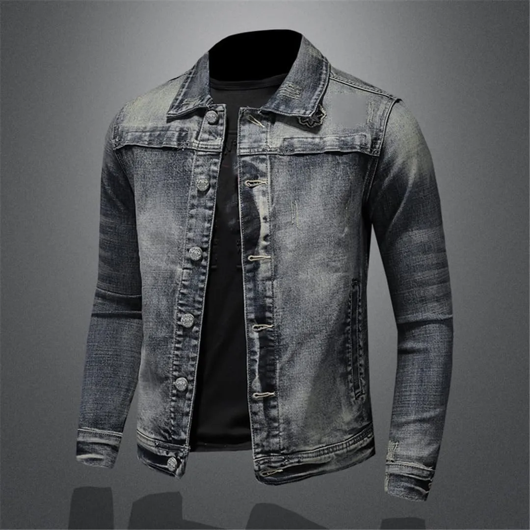 Niiyyjj Vintage Denim Jacket Men Spring Autumn Stretch Fit Denim Jacket Men Loose Denim Coat