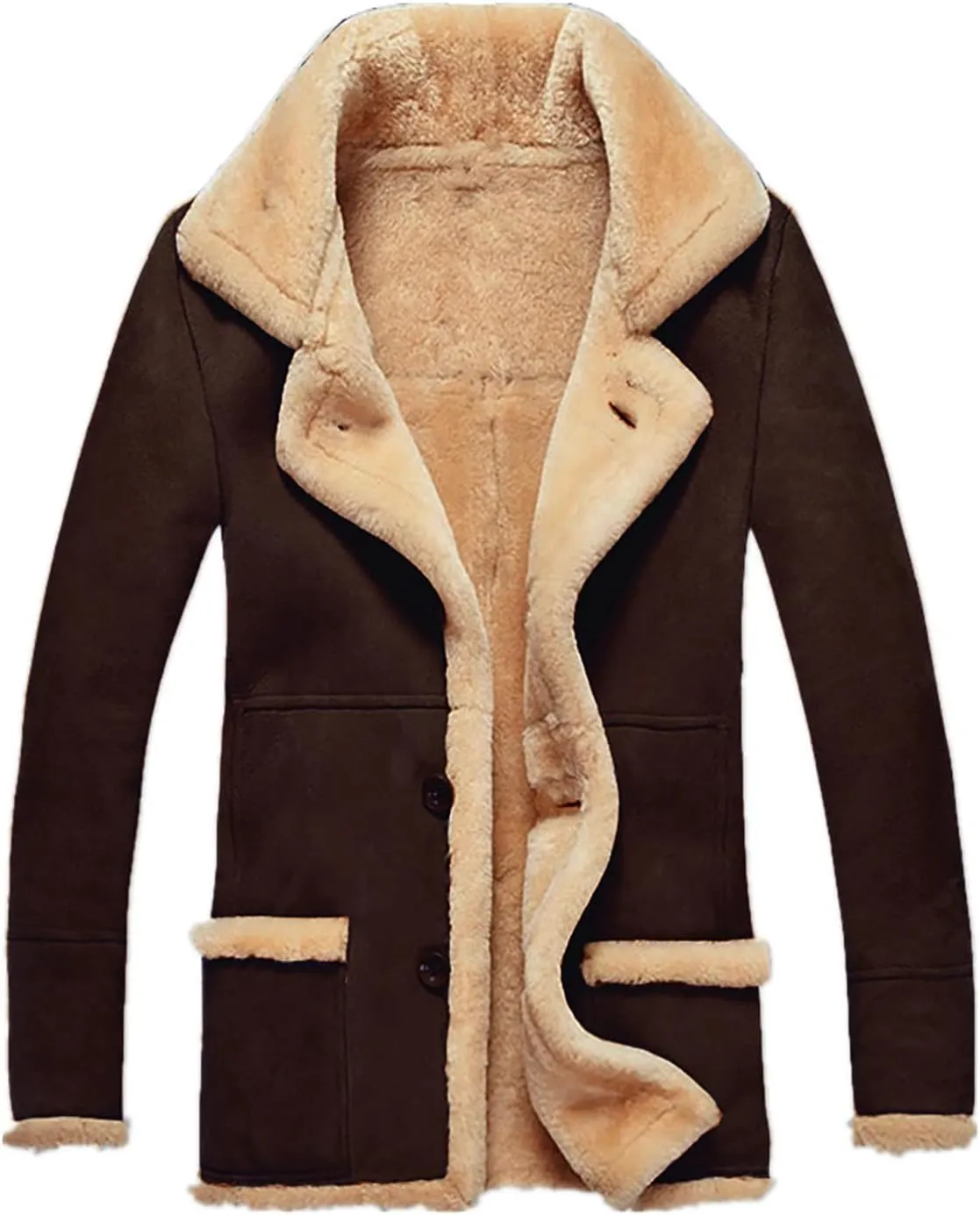 QWENTMTNTY Mens Vintage Faux Sude Leather Jacket Winter Casual Thicken Heavyweight Coat Lapel Patchwork Warm Coats Pockets