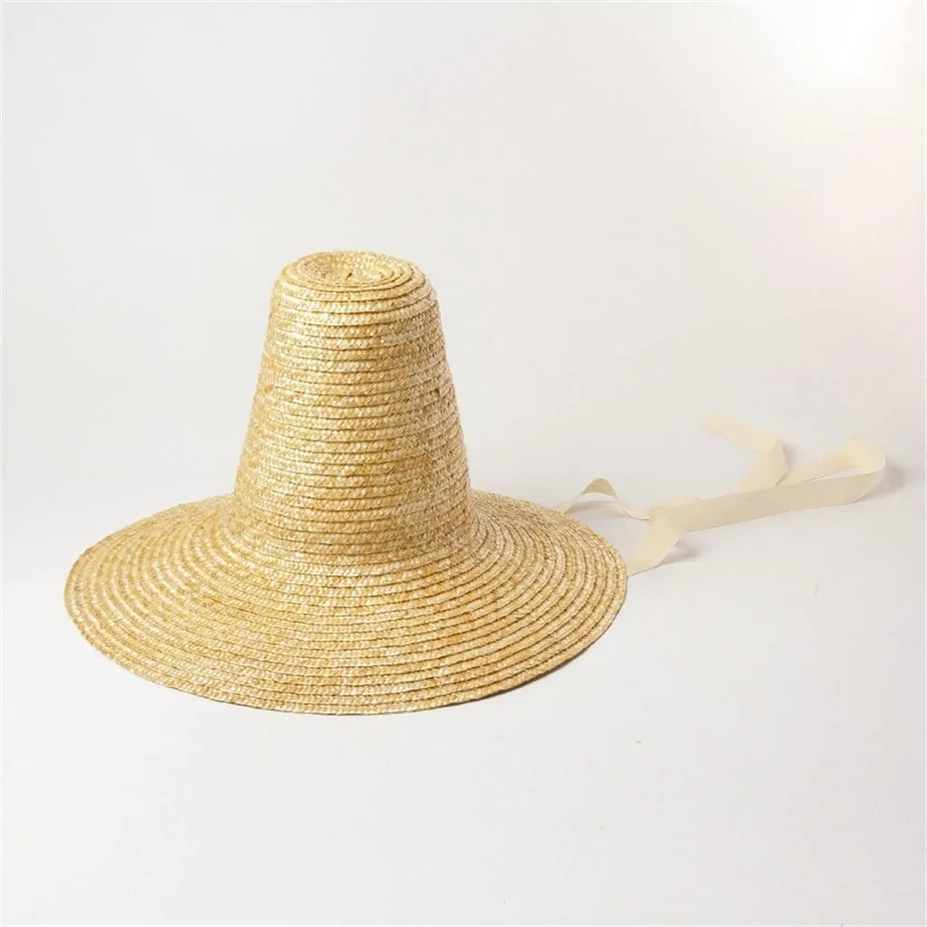 Retro Pointed High Top with Straps Large Eaves Bowler Hat Modeling Hat Large Brim Hat