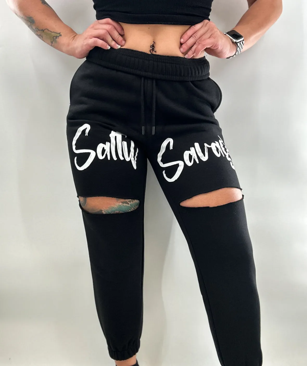 Salty Savage Unisex “Signature” Ripped Fleece Sweatpants/Joggers