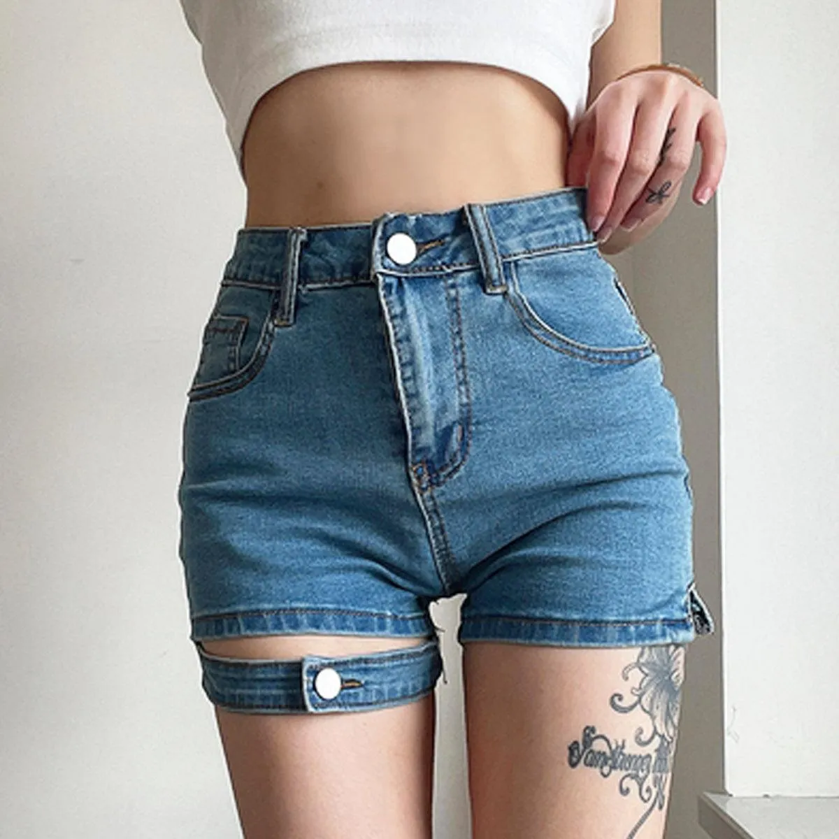 Soft Grunge Leg Strap Denim Shorts